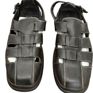 Hunters Bay Men's Black Leather Slip-On Sandals Size 13 Casual‎ Dressy
